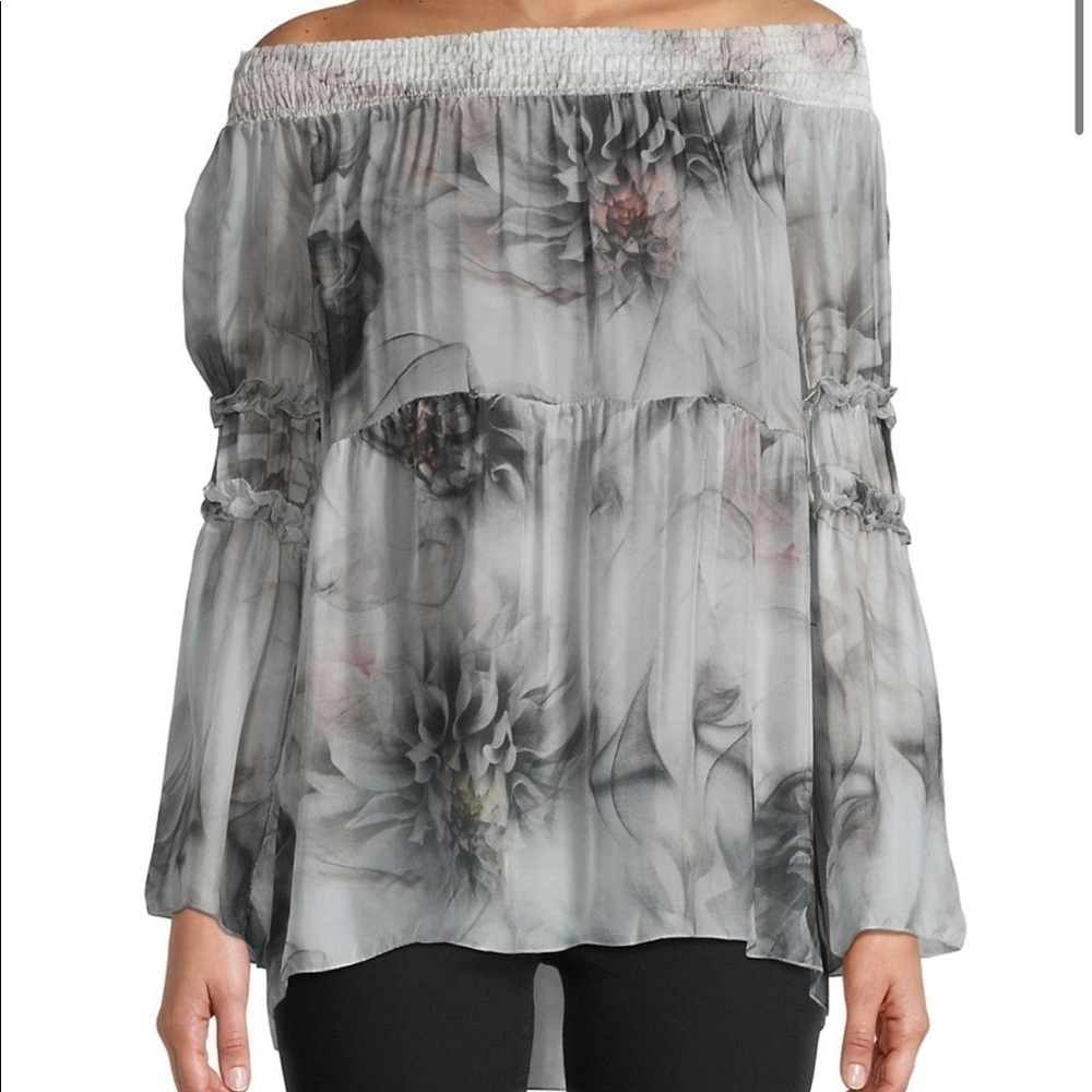 NWOT Le Marais paris off the shoulder floral silk top sz.XL